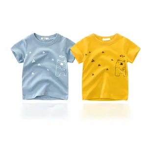 Kaus Anak Laki-laki Lengan Pendek Gaya Korea, T-shirt Katun Modis Motif Kartun untuk Anak Laki-laki