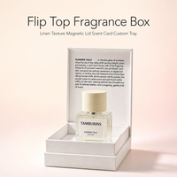 Kotak Parfum Magnetik Lipat Kustom Tekstur Linen Putih Pucat Kartu Aroma di Dalam Baki Botol Kemasan Hadiah Wewangian OEM
