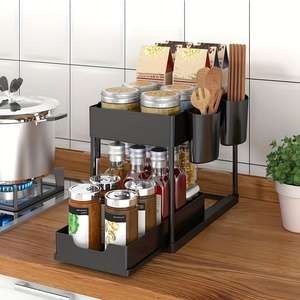 Scaffale portaoggetti estraibile a doppio strato in plastica, salvaspazio, da appoggio o sottolavello, per cucina e bagno - Product Image 3