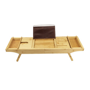 100% Natural Bathtub Caddy Tray Luxury Adjustable Bath Caddy Bath Tray Shelf Tub