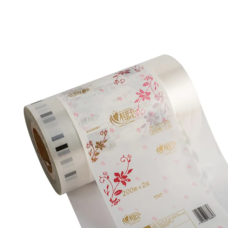 Custom printed PE plastic packaging film for toilet paper roll pack/ tissue wrapping paper packaging roll film