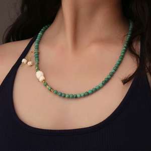 สร้อยสลักลายลูกปัดเทอร์ควอยซ์แท้ชุบทอง18K S925ได้รับการรับรองจาก CMA รูปทรงเรขาคณิตคลาสสิก - Product Image 2