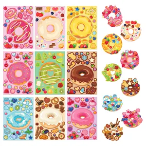 9 शीट डोनट्स ट्रीट्स और मिठाइयाँ स्टिकर डोनट डिकल्स बच्चों के जन्मदिन की पार्टी की आपूर्ति के लिए DIY कपकेक मिठाई स्टिकर