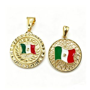 Médaille circulaire en alliage de zinc plaqué or avec motif émaillé du drapeau mexicain pour souvenir patriotique - Product Image 1