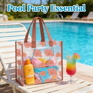 Bolsa de Compras de PVC Transparente Resistente al Agua de Alta Calidad con Estampado Personalizado, Bolsa de Picnic con Diseño de Flor de Plumeria de Hawái - Product Image 4