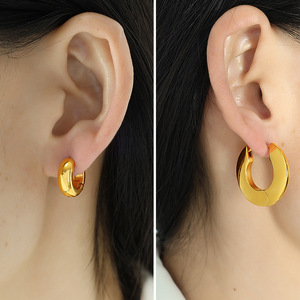 Geometric Hoop Earrings Gold Silver U Shape <b>Titanium</b> Steel Everyday Wear Unisex - Product Image 3