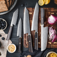 Ensemble de couteaux de chef professionnels japonais en acier carbone Damas, Kiritsuke, Bunka, Nakiri, couteaux utilitaires, manche épais en ébène antidérapant