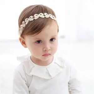 绣花金色花卉弹性头带儿童照片发饰婴儿头带