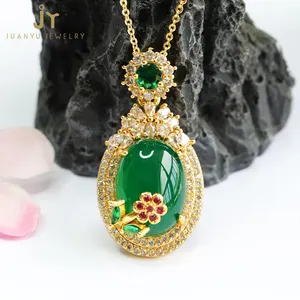 Precious Stone Gemstone And Chalcedony Pendants Flower Pendants Wholesale Jewelry Stone Green Agate Pendants Necklace