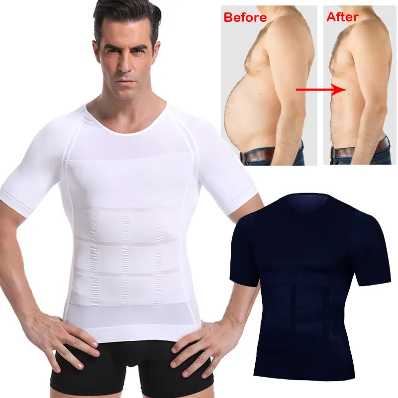 Men Abdomen Fat Burning Compression Corset Body Toning T-Shirt Body Shaper Corrective Posture Shirt Slimming Belt Belly
