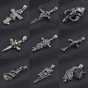 Nuevo Colgante de Calavera de Demonio/Sátán/Cabeza de Oveja de Acero Inoxidable 316L para Hombre, Joyería Punk Biker con Cruz, Regalo para Hombre - Product Image 2
