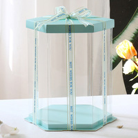 Boîte à gâteau transparente hexagonale personnalisée, boîte à gâteau surélevée double couche 3 en 1 de 8 pouces, emballage de cuisson en plastique PET