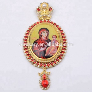 Manufacture Gold Chain Greek Orthodox Maria Oval Resin Virgin With Free PU Gift Box Zinc Alloy Large Pectoral Cross - Product Image 2