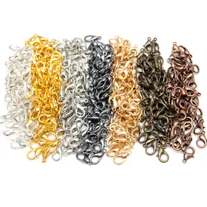 100 Buah/Lot Jepit Cakar Lobster Logam Campuran Seng Warna-warni untuk Perhiasan DIY Gelang Gelang Membuat Nikel Gratis (12X7Mm) Temuan