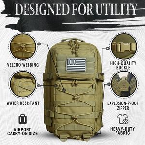 <span class=keywords><strong>Mochila</strong></span> Táctica de Ciclismo Spoir Sport para Exteriores, con Cierre de Cremallera, para Hombre, <span class=keywords><strong>Mochila</strong></span> de Asalto de 1 Día, Bolsa Molle, Bolsa Bug Bag, Negra (Caqui) - Product Image 6