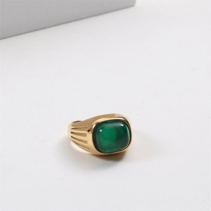 Anillo de Esmeralda Vintage, Joyería Chapada en Oro, Acero Inoxidable, Cristal, Anillos de Piedra Natural, Accesorios para Mujer - Product Image 6