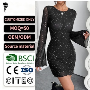 Nouvelle Robe de Soirée Courte Moulante Noire en Maille à Paillettes et Dos Nu pour Femme, Style Décontracté et Élégant, Vente Chaude OEM - Product Image 1