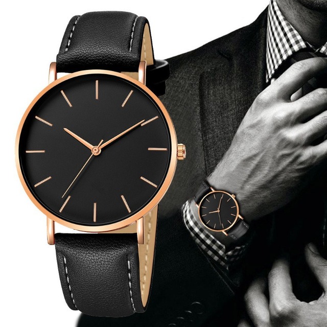 High Quality Minimalist Thin Watch Custom Logo Leather Band Strap Customize Quartz Men and Women Simple Watches NO LOGO