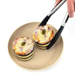Stainless Steel Silicone Food Tongs Heat Resistant Barbecue Tongs Bread Tongs 2 Pieces Black - Product Image 2