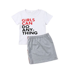 Ensemble de vêtements pour enfants, design personnalisé été 2022, ensembles de vêtements de sport à manches courtes en coton, jupe fille, ensemble deux pièces - Product Image 2