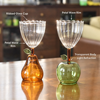 Tasse à café en verre en forme de fruit, pomme, poire, avec base, tige, détails de feuilles, bord côtelé en forme de pétales, en borosilicate, réutilisable, compatible lave-vaisselle et micro-ondes