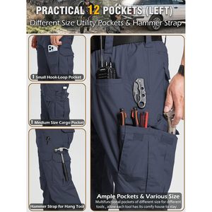Pantalon de travail cargo extensible pour homme, résistant à l'eau, en ripstop, avec 12 poches, idéal pour la randonnée et les activités tactiques - Product Image 6