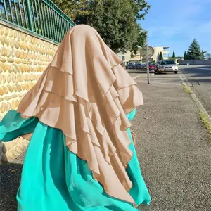 2024 pure color high quality crinkle satin Muslim Ladies Basic Shawl 3 Layers Pakistan Women's Chiffon Long Hijab