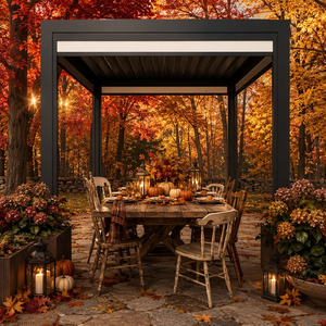 Pergolas modernes de luxe en aluminium thermolaqué pour l'extérieur avec <span class=keywords><strong>toit</strong></span> électrique réglable et gazebo à rupture de pont thermique pour piscine estivale - Product Image 3