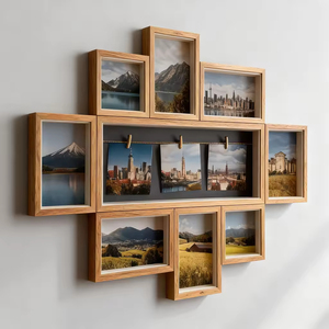 Wooden 11 Opening Picture <b>Frame</b> FOR Collage Memories and Family Photos <b>with</b> 3 clips - Product Image 4