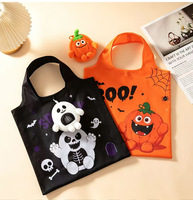 Sacs de courses pliables en polyester à motif de dessin animé d'Halloween amusant, avec breloque mignonne, pochette de rangement pour poupées, créatifs, amusants et portables pour le quotidien