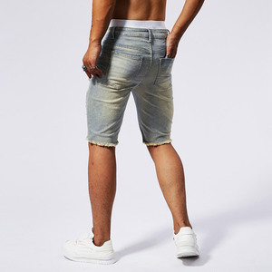 <span class=keywords><strong>Pantalones</strong></span> vaqueros para hombre con estampado completo bordado y logotipo personalizado <span class=keywords><strong>Pantalones</strong></span> <span class=keywords><strong>cortos</strong></span> vaqueros elásticos con agujeros <span class=keywords><strong>rotos</strong></span> - Product Image 4