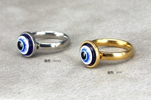 Vente flash Bague en acier inoxydable plaquée or avec œil de démon en émail Bijoux Bague œil maléfique bleu pour femmes - Product Image 6