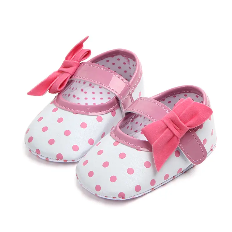 Low Prices Summer Supplier Soft Sole Cotton Dot Pre Walker Bobux Infant New Born Baby Shoes For Girls 0-3 Month With Bow