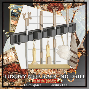 Aluminum Alloy Modern <b>Mop</b> Broom <b>Wall</b> Hanger Tools Luxury Single-Tier Folding Storage Rack Kitchen Home Hole-Free Design - Product Image 2