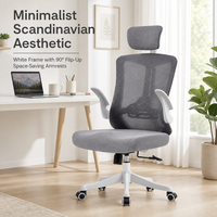 Chaise de bureau ergonomique moderne à dossier haut en maille avec appui-tête, accoudoirs rabattables, soutien lombaire réglable et pivotante
