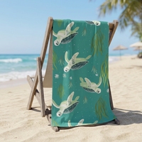Serviette de plage en microfibre écologique toutes saisons, imprimé tortue marine et algues, séchage rapide, résistante au sable, grande capacité d'absorption, pour la baignade