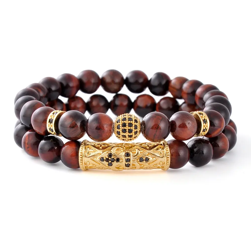 F247 braccialetti con perline da uomo Logo bracciale da uomo perlina di lusso regali di relazione energetica bracciale a mano Set di gioielli da coppia con occhio di tigre rosso