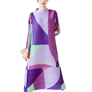 Ready to Ship Artistic Geometric Block Print Mock Neck High <strong>Elastic</strong> Miyake Pleated <strong>Dress</strong> - Product Image 5