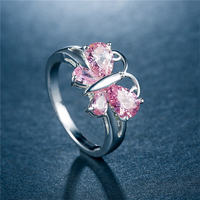Ventes directes d'usine de haute qualité papillon européen et américain créatif incrusté de couleur cristal Zircon anneau
