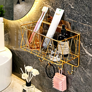 KS Bathroom Corner Wall <b>Shelf</b> Metal Mesh Storage Rack with <b>Hooks</b> Durable for Toothbrush Shampoo Soap Organizer Mounted - Product Image 2