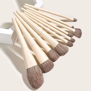 Ensemble de 10 pinceaux de maquillage, poils synthétiques, manche en bois blanc, virole en aluminium, pinceaux éventail, pour estomper les fards, pour le visage, pour le rasage, pinceaux cosmétiques - Product Image 5