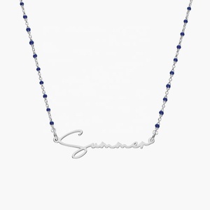 Collar con Nombre en Cursiva Personalizado, Cadena de Cuentas Azules, Colgante de Acero Inoxidable Plateado con Nombre, Joyería Personalizada para Mujer - Product Image 4