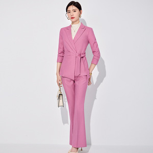 Women's Lace-up Suit Set Polyester Full Sleeve Spring Office Lady Anti-Wrinkle Professional Pants Set - Product Image 2