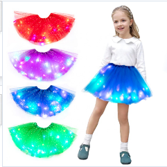 Mode LED lumière rougeoyante enfants filles princesse <span class=keywords><strong>Tutu</strong></span> jupes néon coloré couches Tulle Ballet danse robe courte fête lumineuse - Product Image 3