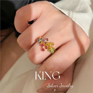 Colorful Clover S925 Silver Gold Plated Bracelet <b>Ring</b> Set Women's Jewelry Everyday Wear - Product Image 3