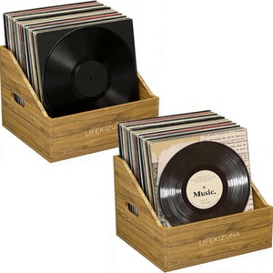 Wooden desktop vinyl <b>record</b> holder, CD holder, document, book, toy, and miscellaneous item storage box - Product Image 2