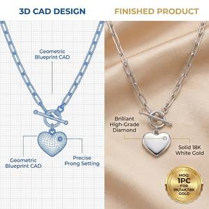 Impresionante Collar de Oro Sólido de 9K/14K/18K con Motivo de Corazón y Cadena de Eslabones Sofisticada para Regalo - Product Image 3