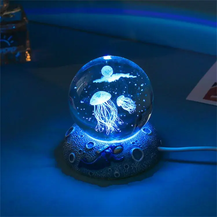 ฝันมหาสมุทรโลก 3D ลูกบอลแก้วคริสตัลไฟกลางคืนพร้อมเรซิ่น LED ฐานโคมไฟกลางคืนสําหรับตกแต่งคริสต์มาสของขวัญปีใหม่