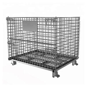 <span class=keywords><strong>Cage</strong></span> de stockage en treillis métallique pliable robuste avec roues | Conteneur d'entrepôt en acier empilable industriel - Product Image 3