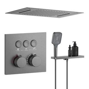 دش مخفي <span class=keywords><strong>UPC</strong></span> عالي الجودة صنبور ترموستاتي نحاسي مثبت في السقف طقم دش مطري حمام برأس دش شلال - Product Image 1